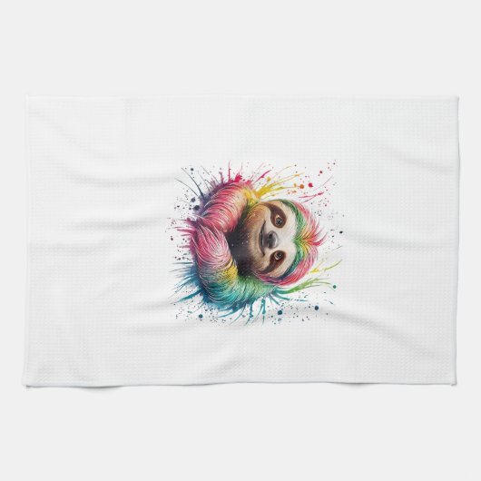 Faultier Männer Frau Buntes Wasserfarben-Faultier Geschirrtuch (Horizontal)
