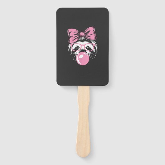 Faultier mit Brille und rosa Kaugummiblase  Fächer (Vorderseite)