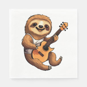 Faultier mit Gitarre und Weihnachtsmannmütze Serviette