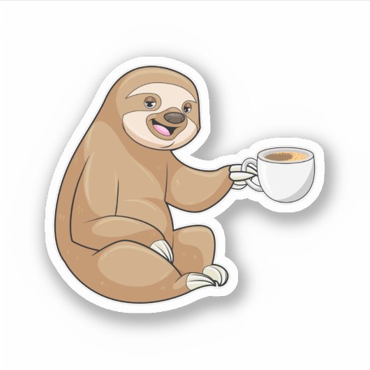 Faultier mit Kaffee-Cup Aufkleber (Vorderseite)