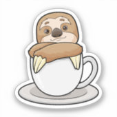 Faultier mit Kaffee-Cup Aufkleber (Vorderseite)