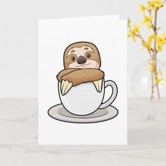 Faultier mit Kaffee-Cup Karte (Gelbe Blume)