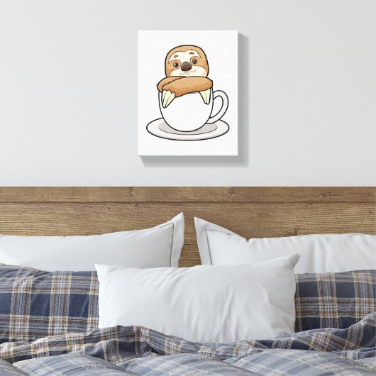 Faultier mit Kaffee-Cup Leinwanddruck (Insitu (Schlafzimmer))