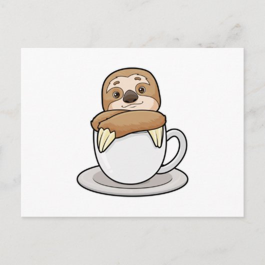 Faultier mit Kaffee-Cup Postkarte (Vorderseite)