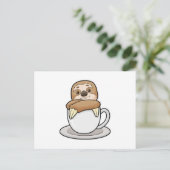 Faultier mit Kaffeetasse Postkarte (Stehend Vorderseite)