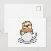 Faultier mit Kaffeetasse Postkarte (Vorne/Hinten)