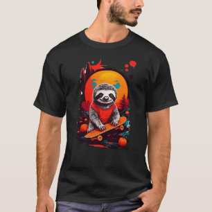 Faultier mit Skateboard in der Halloween-Nacht Cla T-Shirt