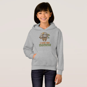 Faultier-Mutter und -Baby hängen an einem Ast, den Hoodie