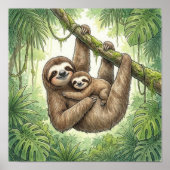Faultier-Mutter-und-Baby-Kinderzimmer Poster (Vorne)