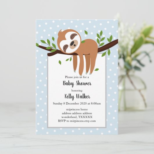 Faultier, niedliches Faultier, Tierdarstellung Einladung (Stehend Vorderseite)