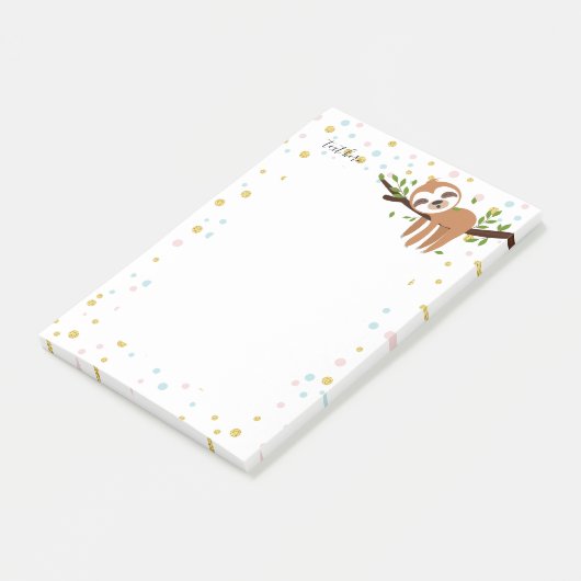 Faultier, niedliches Faultier, Tierdarstellung Post-it Klebezettel (angewinkelt)