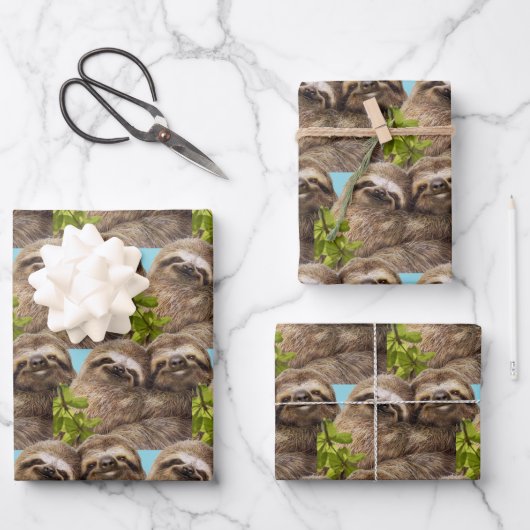 Faultier-Paar Geschenkpapier Set (Vorderseite)