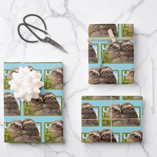Faultier-Paar Geschenkpapier Set (Vorderseite)