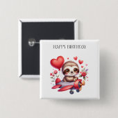 Faultier-Pilot-Geburtstag Button (Vorne & Hinten)