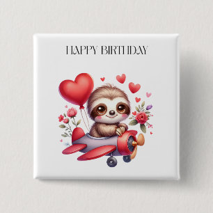 Faultier-Pilot-Geburtstag Button