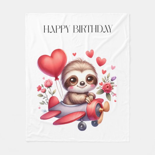 Faultier-Pilot-Geburtstag Fleecedecke (Vorderseite)