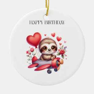 Faultier-Pilot-Geburtstag Keramik Ornament