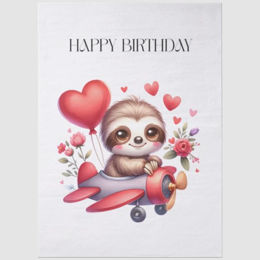 Faultier-Pilot-Geburtstag Seidenpapier (Vorderseite)