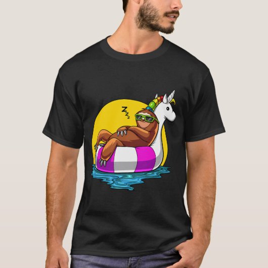 Faultier Reitendes Einhorn Schwimmfloat Poolparty T-Shirt (Vorderseite)