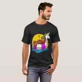 Faultier Reitendes Einhorn Schwimmfloat Poolparty T-Shirt (Vorne ganz)