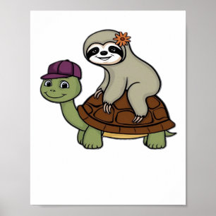 Faultier reitet auf einer Schildkröte Classic T-Sh Poster