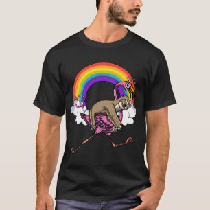 Faultier reitet Flamingovogel T-Shirt