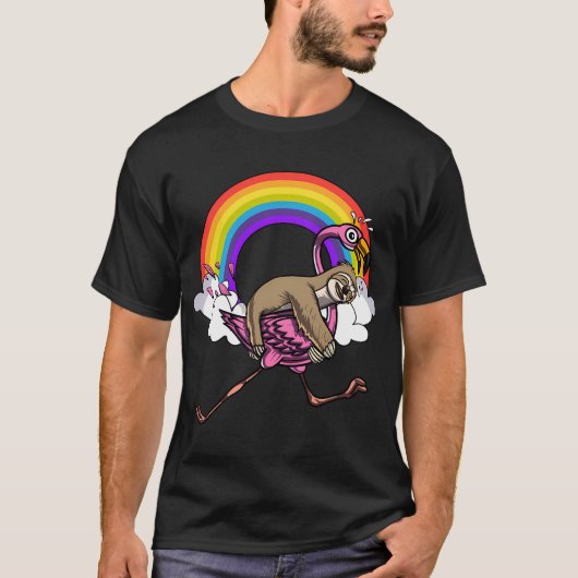 Faultier reitet Flamingovogel T-Shirt (Vorderseite)