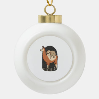 Faultier reitet Lama Keramik Kugel-Ornament