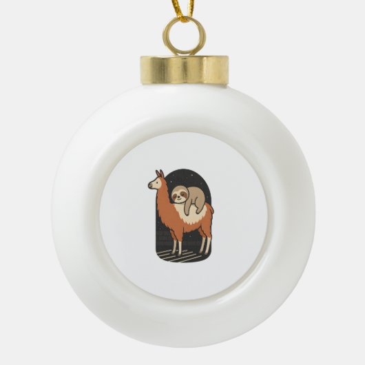 Faultier reitet Lama Keramik Kugel-Ornament (Vorderseite)
