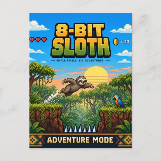 Faultier, Retro-8-Bit-Pixelkunst Postkarte (Vorderseite)