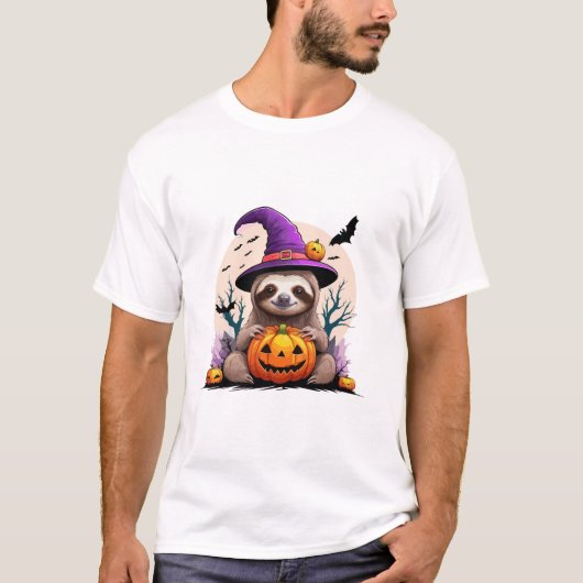 Faultier Rosa Hut Halloween T-Shirt (Vorderseite)