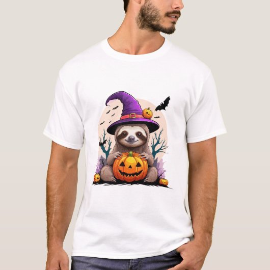 Faultier Rosa Hut Halloween T-Shirt (Vorderseite)