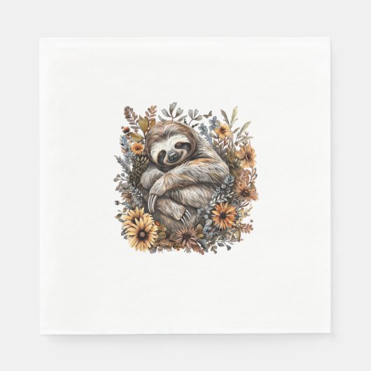 Faultier Schläft Blumen Faules Faultier Schlummert Serviette (Vorderseite)