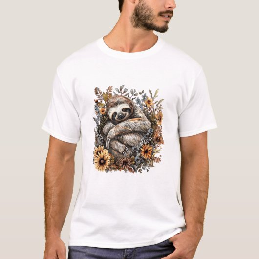 Faultier Schläft Blumen Faules Faultier Schlummert T-Shirt (Vorderseite)