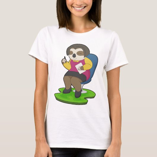 Faultier Sekretär Papier Büro T-Shirt (Vorderseite)