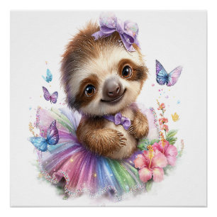 Faultier Shirt Safari Regenbogen Sommer Poster