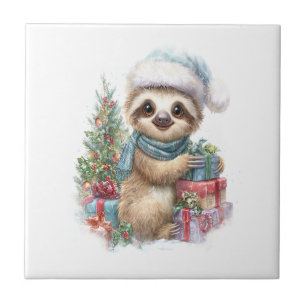 Faultier-Shirt-Safari-Weihnachten-Santa Fliese