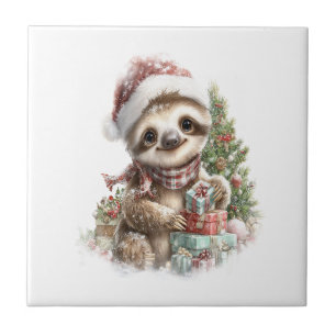 Faultier-Shirt Weihnachten Santa-Hut Fliese