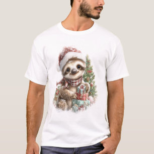 Faultier-Shirt Weihnachten Santa-Hut T-Shirt
