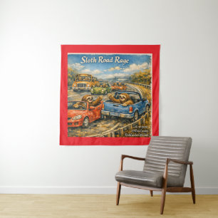 Faultier-Straßen-Wut – Rockwell-inspirierte Wasser Wandteppich