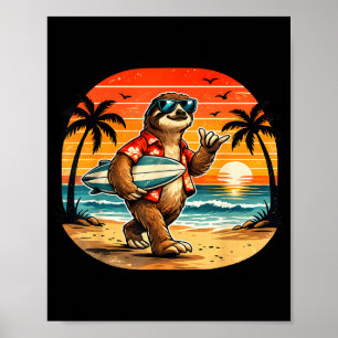 Faultier Surfer Hawaii Welle Surfen Strand Poster
