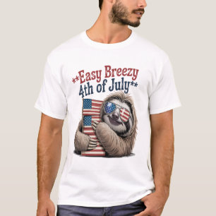 Faultier umarmt Flagge 4. Juli T-Shirt