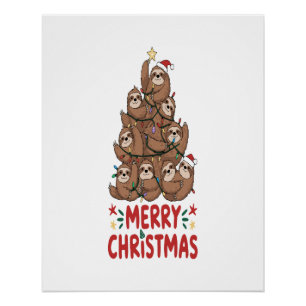 Faultier-Weihnachtsbaum Frohe Feiertage Poster