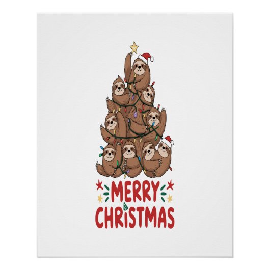 Faultier-Weihnachtsbaum Frohe Feiertage Poster (Vorderseite)