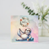 Faultier zum Muttertag mit Blumen Karte (Stehend Vorderseite)