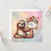 Faultier zum Muttertag mit Blumen Karte (Vorderseite/Rückseite Beispiel)