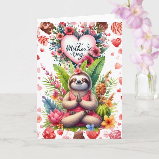 Faultier zum Muttertag mit Blumen Karte (Orchidee)