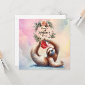 Faultier zum Muttertag mit Blumen Karte (Vorderseite/Rückseite Beispiel)