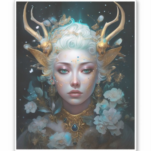 Faun Elf Woman Fantasy Art Aufkleber (Vorderseite)