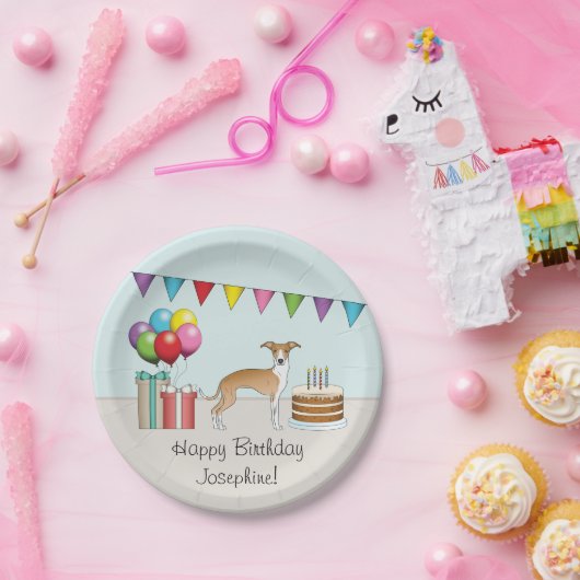 Fauna und White Italian Greyhound farbenfrohe Gebu Pappteller (Party)